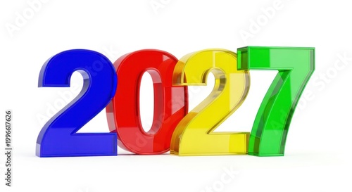 Colorful 3D Numbers 2027 Isolated on White Background