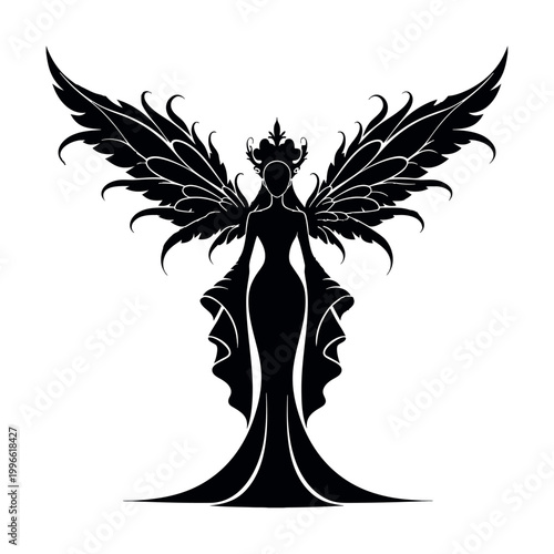 Konstfotografi Fairy Queen Crowned Magical Wings Fantasy Silhouette Illustration