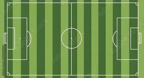Soccer Field Top View with Striped Grass, Football Pitch Background with Line Markings