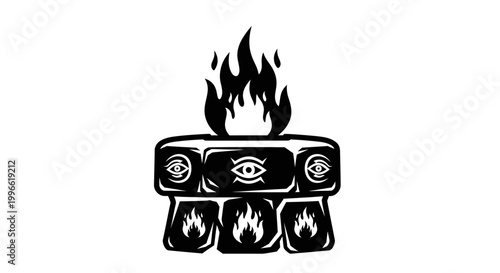 Mystical Altar with Fire and Eye Symbols