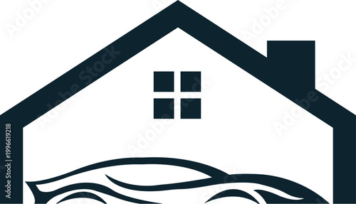 Modern Home Garage Logo, House with Car Icon, Real Estate Property Design