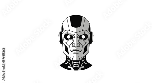 Futuristic robot head illustration, artificial intelligence concept, cyborg face