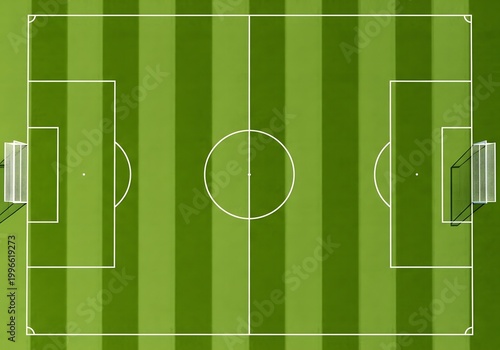 Soccer Field Top View Background with Green Grass Texture and White Line Markings