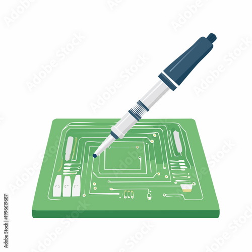Soldering Iron on a Circuit Board