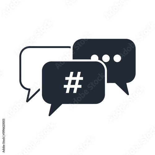 chat bubbles with hashtag isolated on transparent background