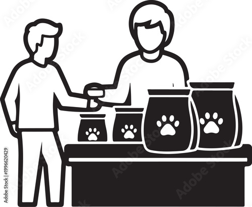 Pet food, dog bowls, paw print icons, pet store, shopping vector
