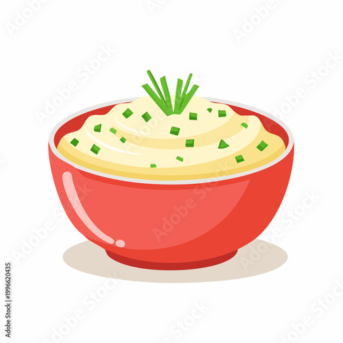 Mashed Potatoes in a Red Bowl with Chives