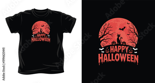 Black halloween t-shirt with orange moon design