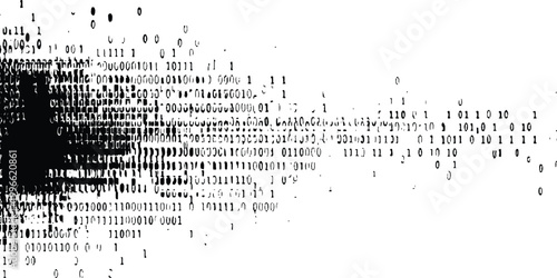 Abstract glitch binary code background vector illustration featuring digital degradation and distorted matrix data numbers. 