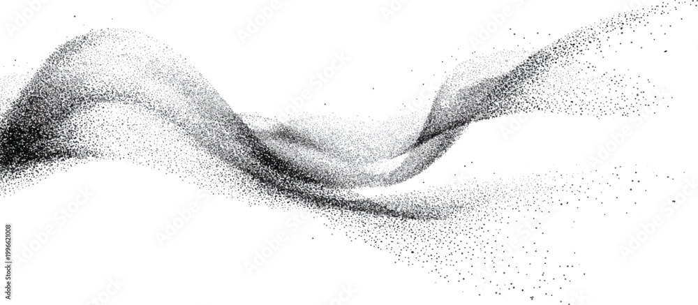 Obraz premium Abstract dynamic particle wave background vector illustration with black and white stipple dot dispersion flow effect.