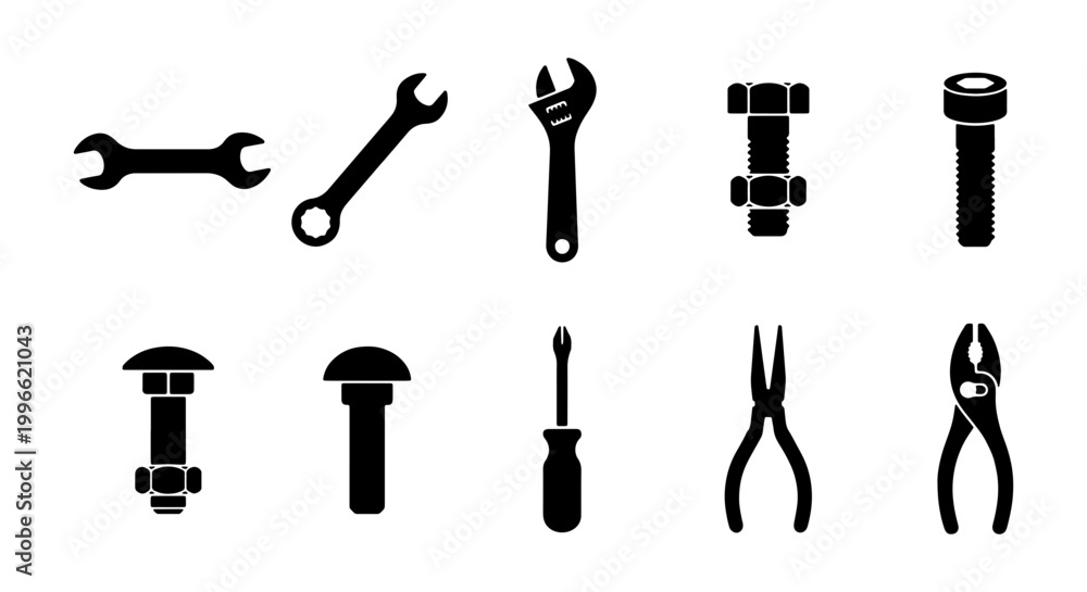 Fototapeta premium Tool Set Silhouette Vector Icon Pack