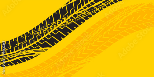 tire track yellow background with grungy effect vector