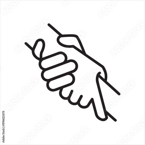 Helping the other person, linear icon, hand holding the other hand. Line with editable stroke