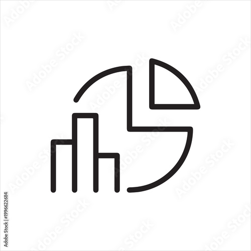 Combined pie chart and bar graph, linear icon. Statistical comparison, analytics, and data insights. Line with editable stroke