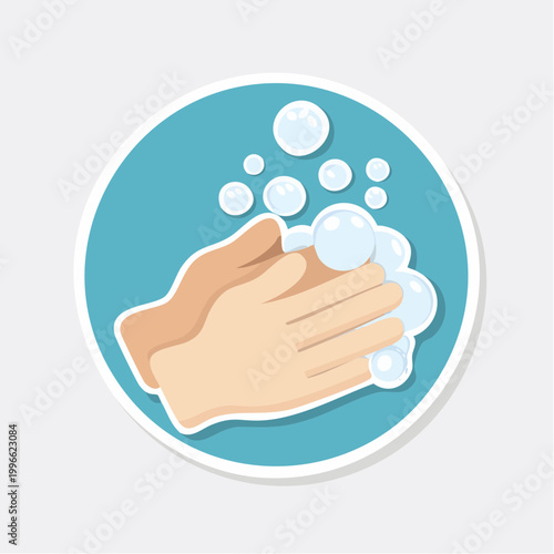 Illustration of hands washing with soap and bubbles