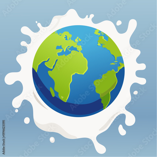 Earth planet splashing into milk