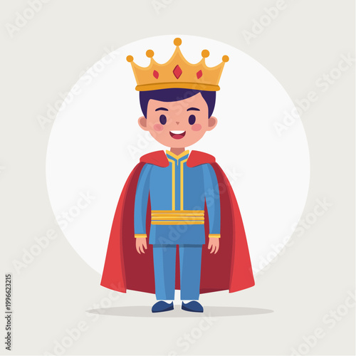 Cute Cartoon Prince Wearing a Crown and Red Cape