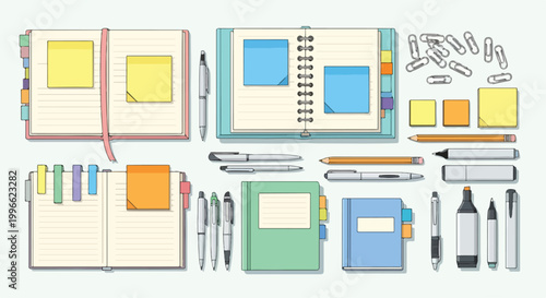 Bild auf Leinwand Colorful illustration of stationery items