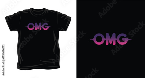 Black t-shirt with omg pink purple text