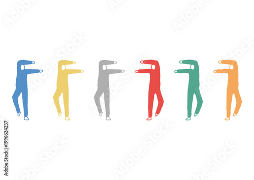 コミカルなポーズをとっている6人の人物のカラフルな手描きイラストセット