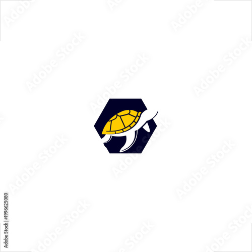 Robust tortoise niche logo for technology industry, featuring geometric hexagon style. Ideal for data protection services, marine biology education apps, ocean research centers, and secure software