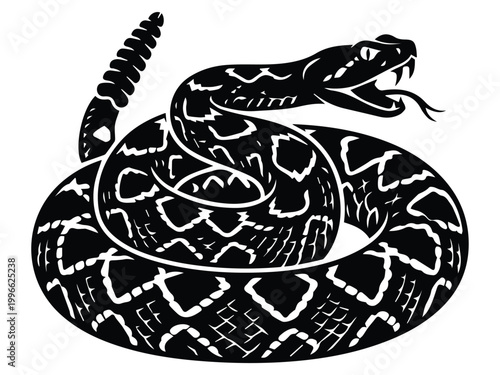 Cuadro en lienzo Rattlesnake Coiled Shape Icon Silhouette Vector black design on a white backgrou