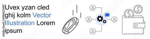 Digital payments, financial security systems, blockchain networks, fintech solutions, e-commerce, and business finance. a wallet, coin and connected people. Digital payments and financial security