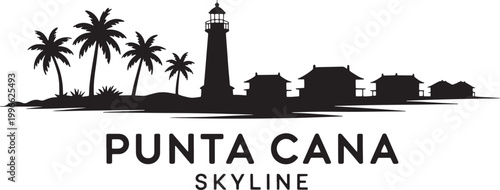 Punta cana dominican republic skyline with lighthouse palm trees and beach resort silhouette