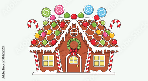 Tablou pe pânză A gingerbread house with candy canes and lollipops