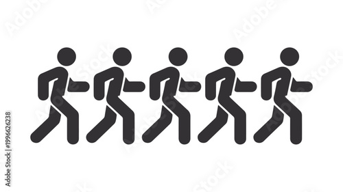 Run Sequence Silhouette: A dynamic visual representation of movement and progress, featuring a series of stylized silhouettes in a synchronized running sequence. This image conveys action.