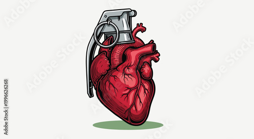Foto Explosive Heart Grenade Symbolizing Love and Danger.