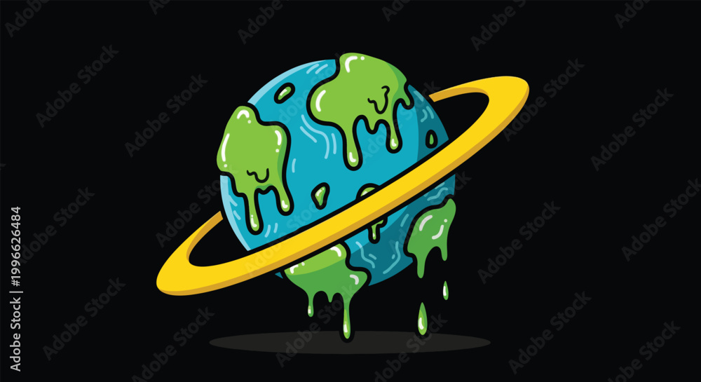 Obraz premium Melting Planet Earth with Ring Climate Change Concept.