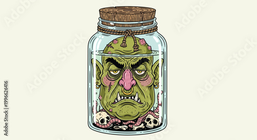 Green Goblin Head Preserved in Jar with Skulls 4.