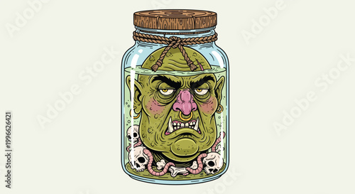 Canvas Print Green Goblin Head Preserved in Jar with Skulls 3.