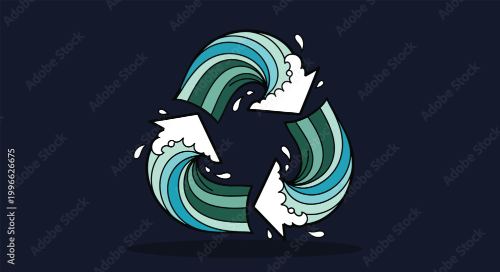 Fototapeta premium Recycle Symbol with Water Waves and Splashes.