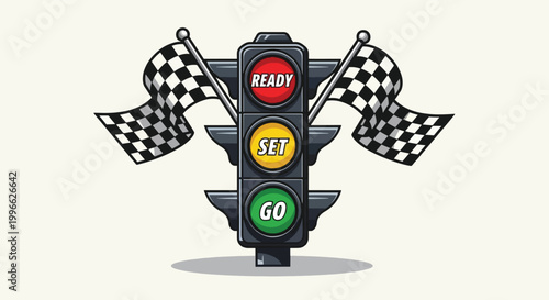Race Traffic Light with Flags Ready Set Go.