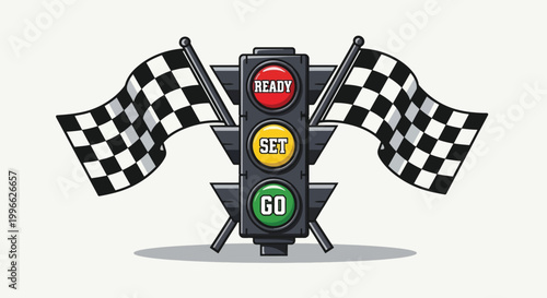 Racing Traffic Light with Checkered Flags.
