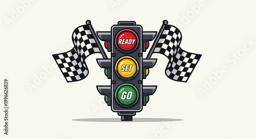 Traffic Light with Racing Flags Signaling Start.