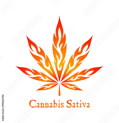 Photos creative silhouette logo of cannabis sativa (fire flame design)