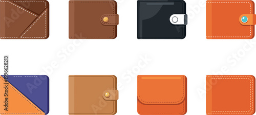 Collection of Colorful Leather Wallets in Various Styles and Designs Vector Illustration