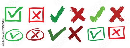 Checkmark icon collection. Check tick and cross symbols for validation, Checked check box sign.