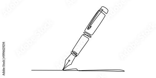 Bild auf Leinwand Continuous single line drawing of a fountain pen writing on paper Vector, illust