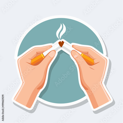 Hands breaking a cigarette, symbolizing quitting smoking