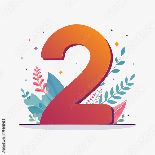 Number 2 with Floral Decorations