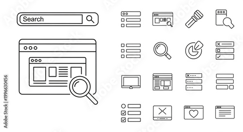 Black and white search icons set.