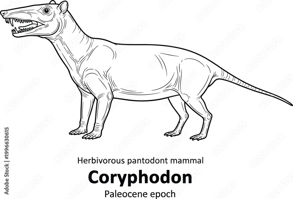 Fototapeta premium Coryphodon prehistoric mammal extinct animal drawing.