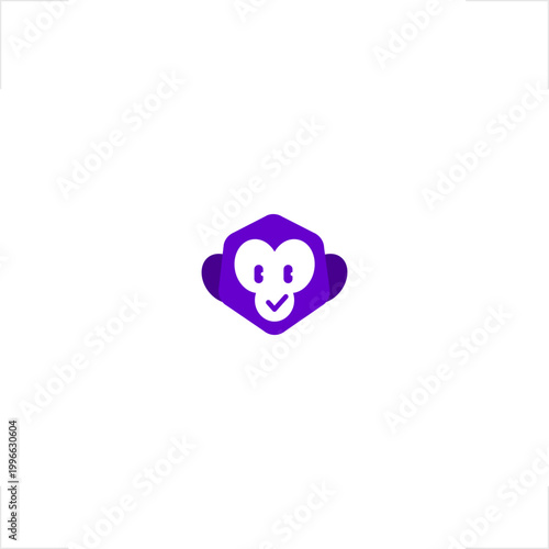 Friendly monkey niche logo for entertainment industry, featuring modern geometric style. Perfect for children educational platforms, mobile gaming apps, social media branding, software development 