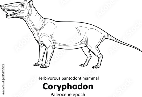 Coryphodon prehistoric mammal extinct animal drawing.