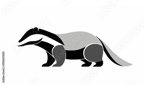 Stylized badger illustration in black and grey tones representing forest wildlife and nature
