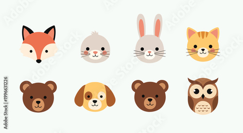A collection of cute animal faces